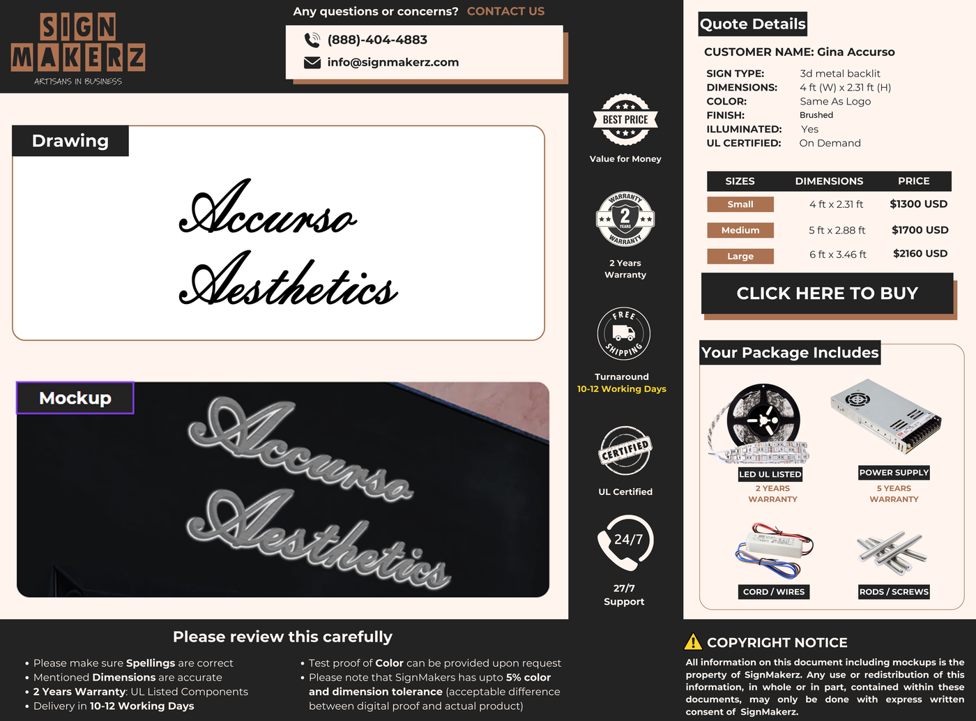 Business signage for Gina Accurso