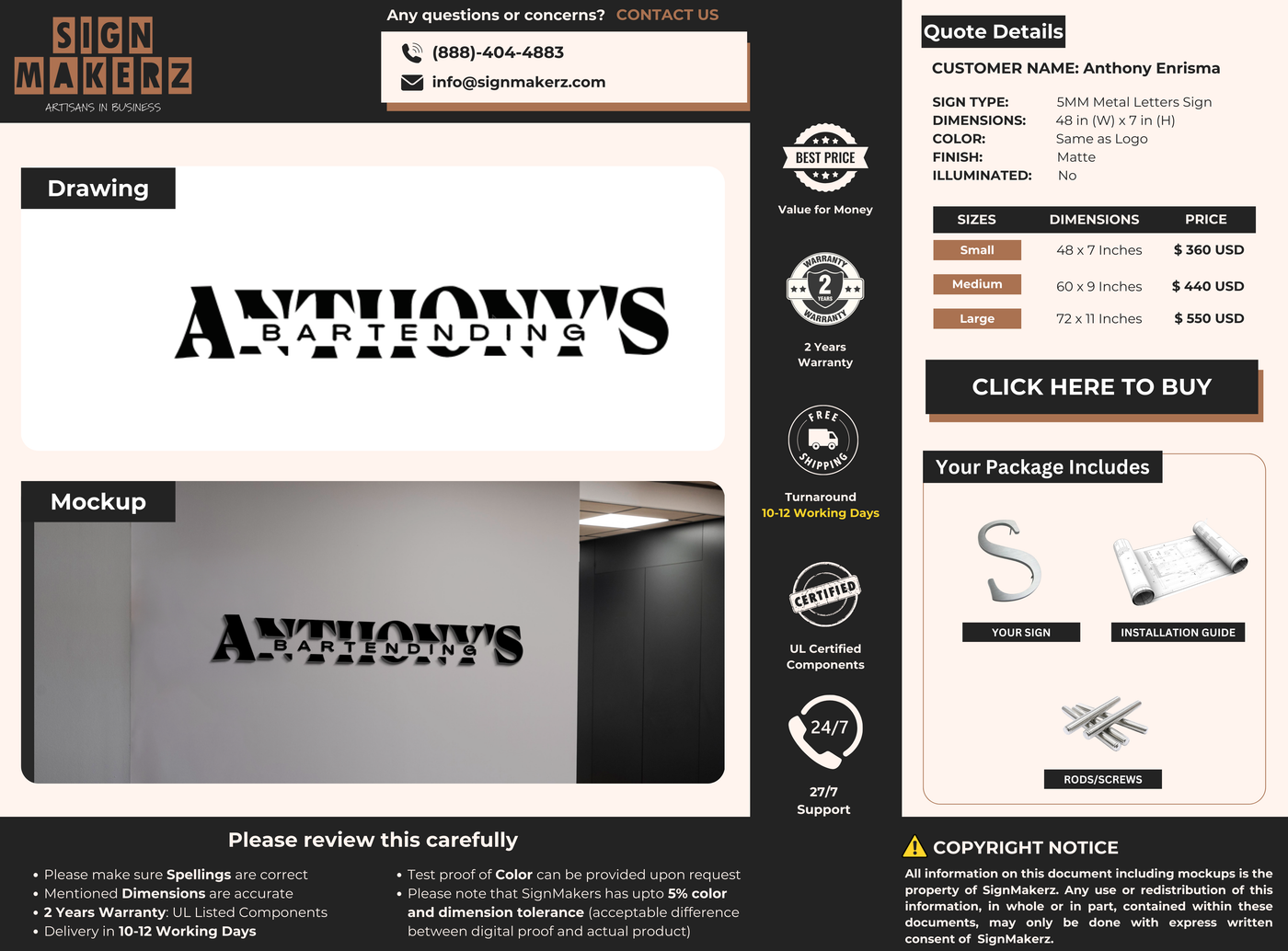 5MM Metal Letters Sign For Anthony Enrisma