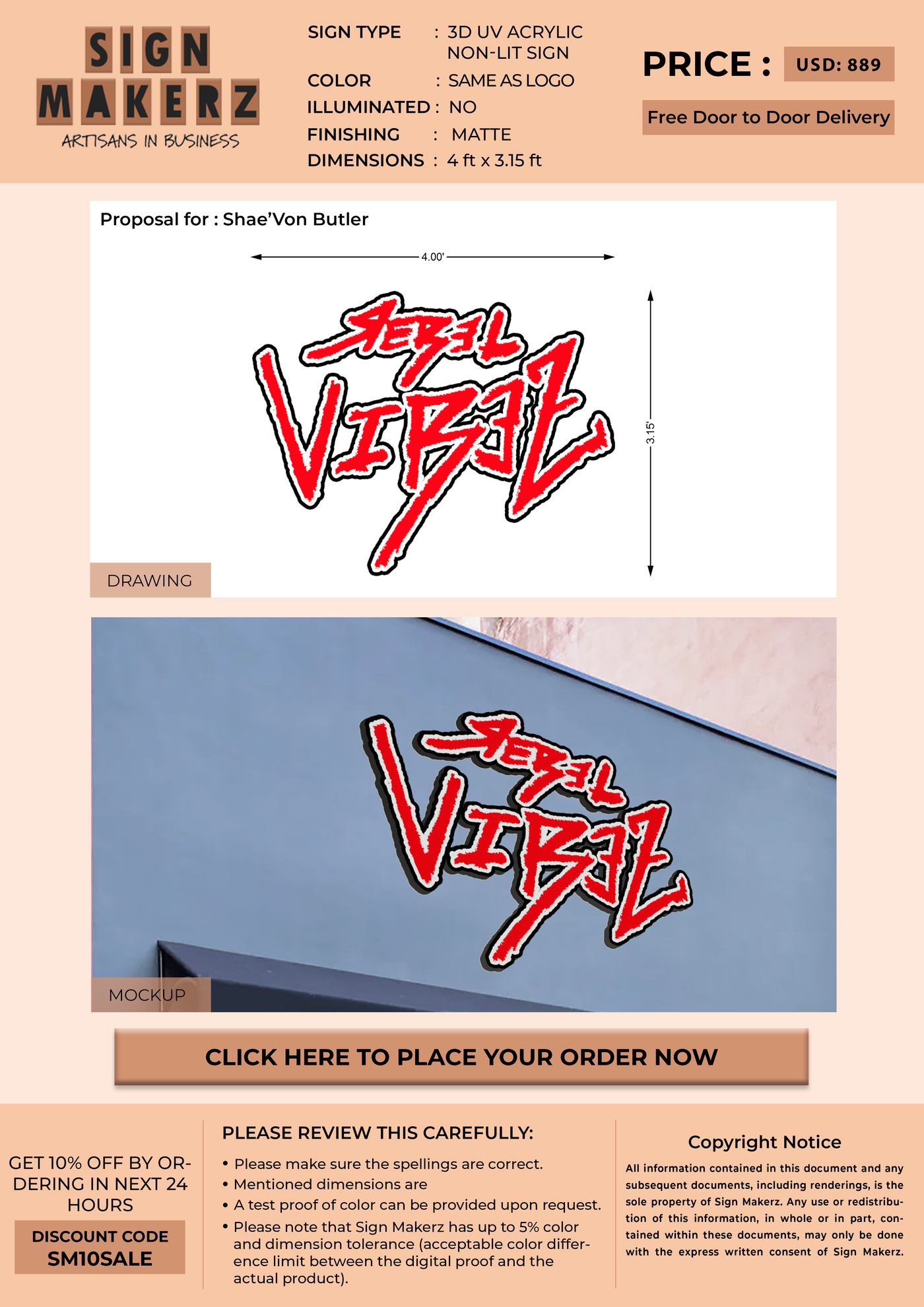 3D UV Acrylic Non-lit Sign For Shae’Von Butler