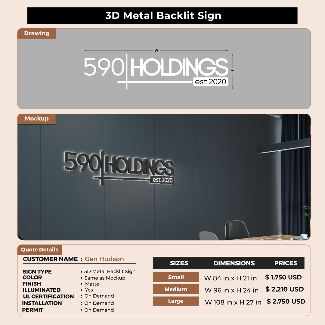 3D metal backlit For Gen Hudson