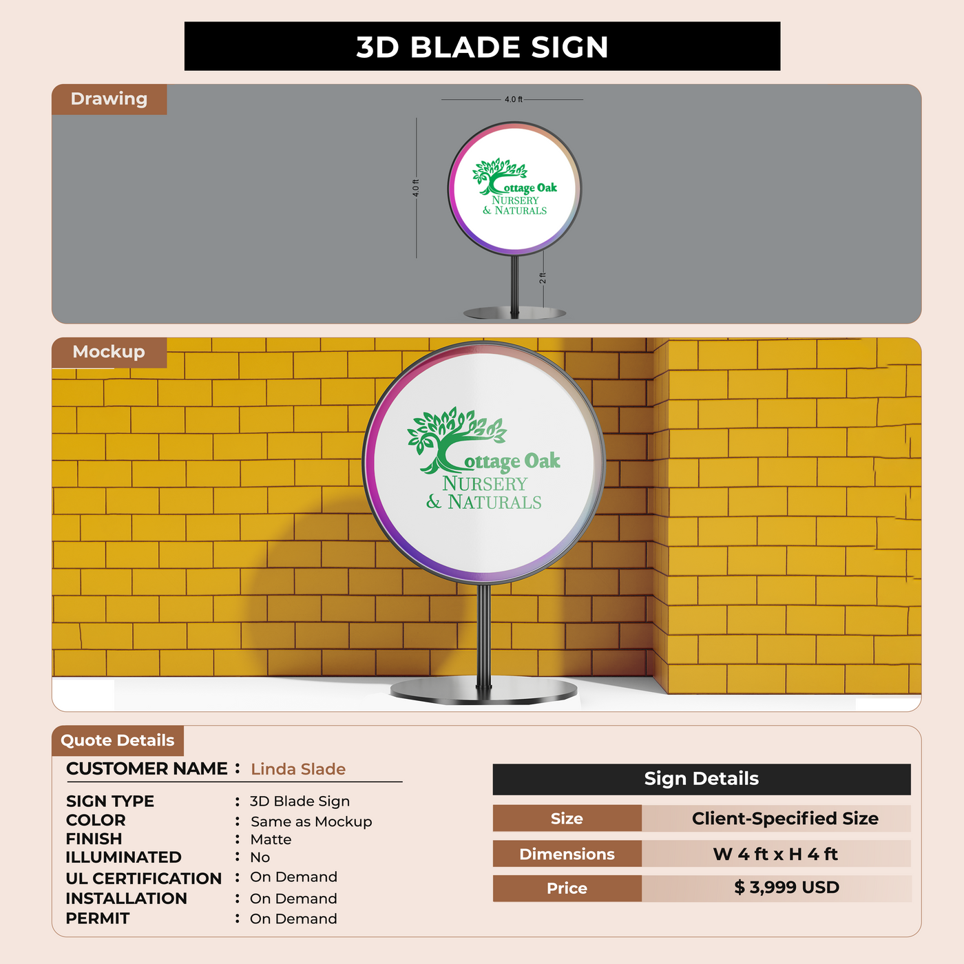 3D Blade Sign for Linda Slade