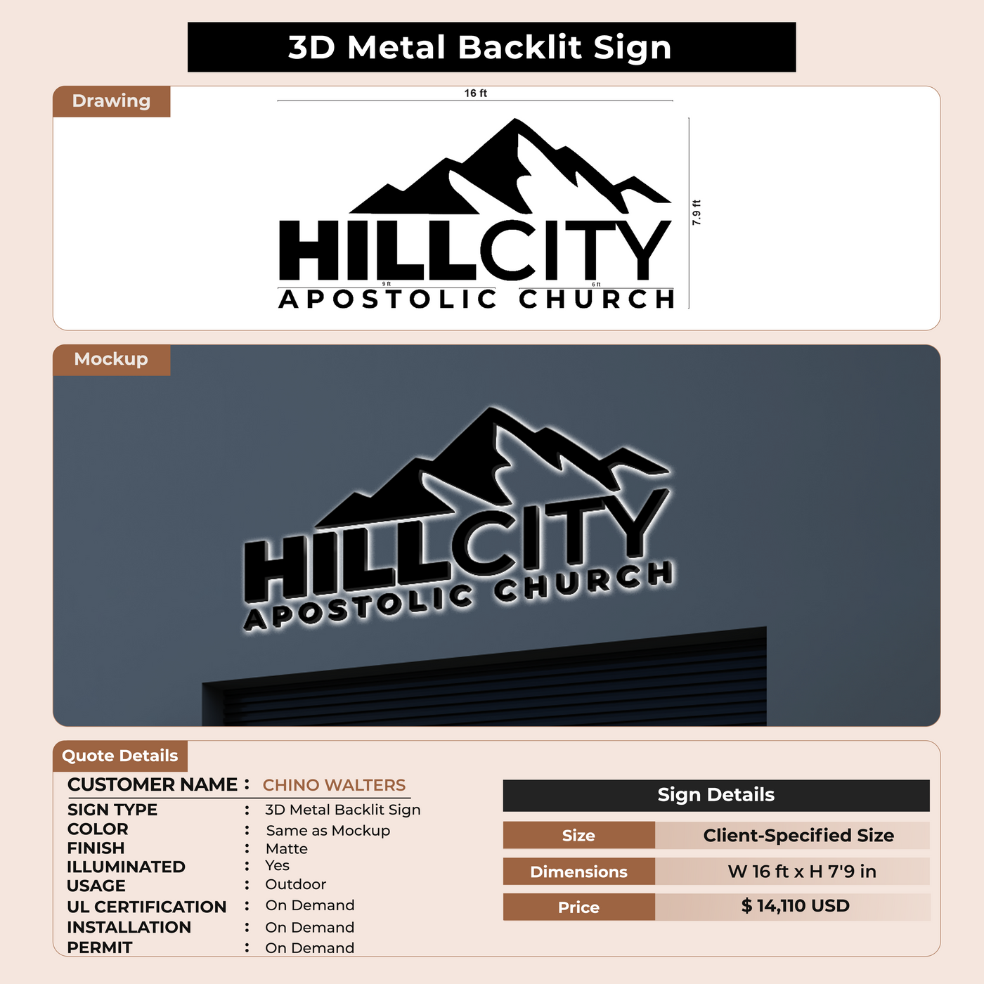 Custom Signs for CHINO WALTERS