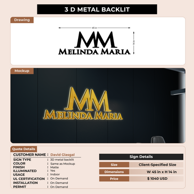3D metal backlit Signs For David Glasgal