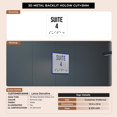 3D Metal Backlit Hollowcut +5MM Sign  for Lance Demaline