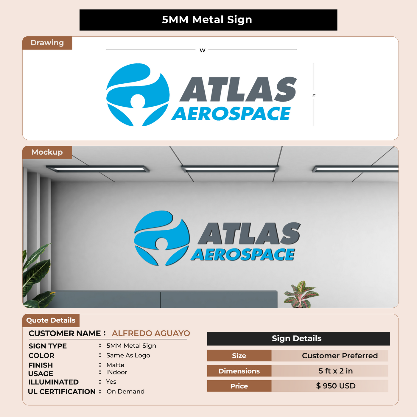 5MM Metal Sign for ALFREDO AGUAYO
