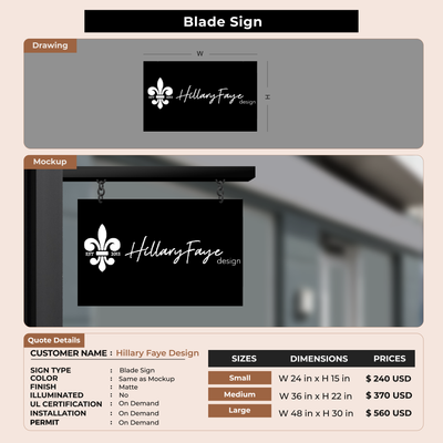2D Blade Sign For Hillary Faye Design