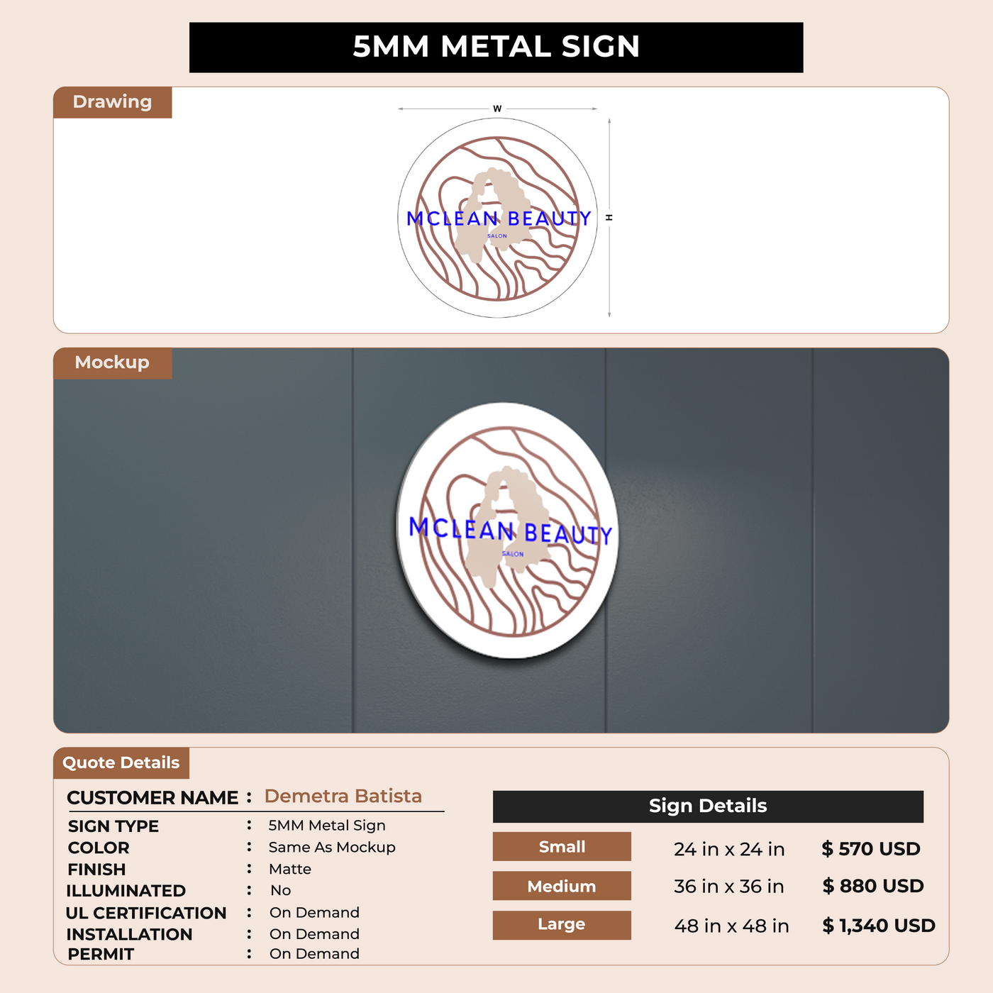 5MM Metal Sign For Demetra Batista
