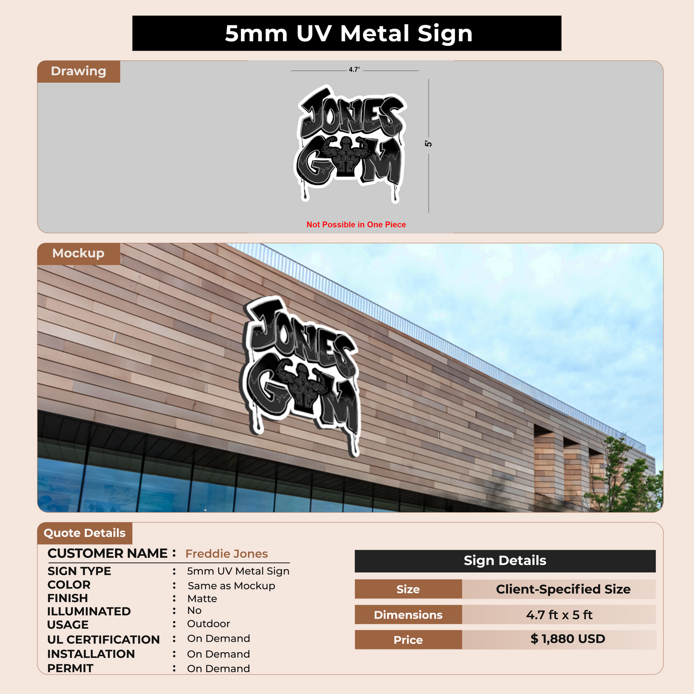 5mm UV Metal Sign for Freddie Jones
