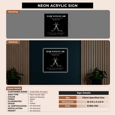 Neon Acrylic Sign For Gabrielle Durgan