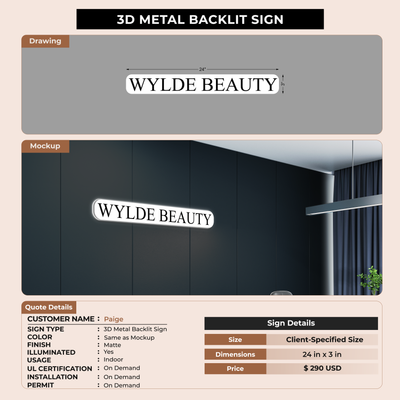 3D Metal Backlit For Paige