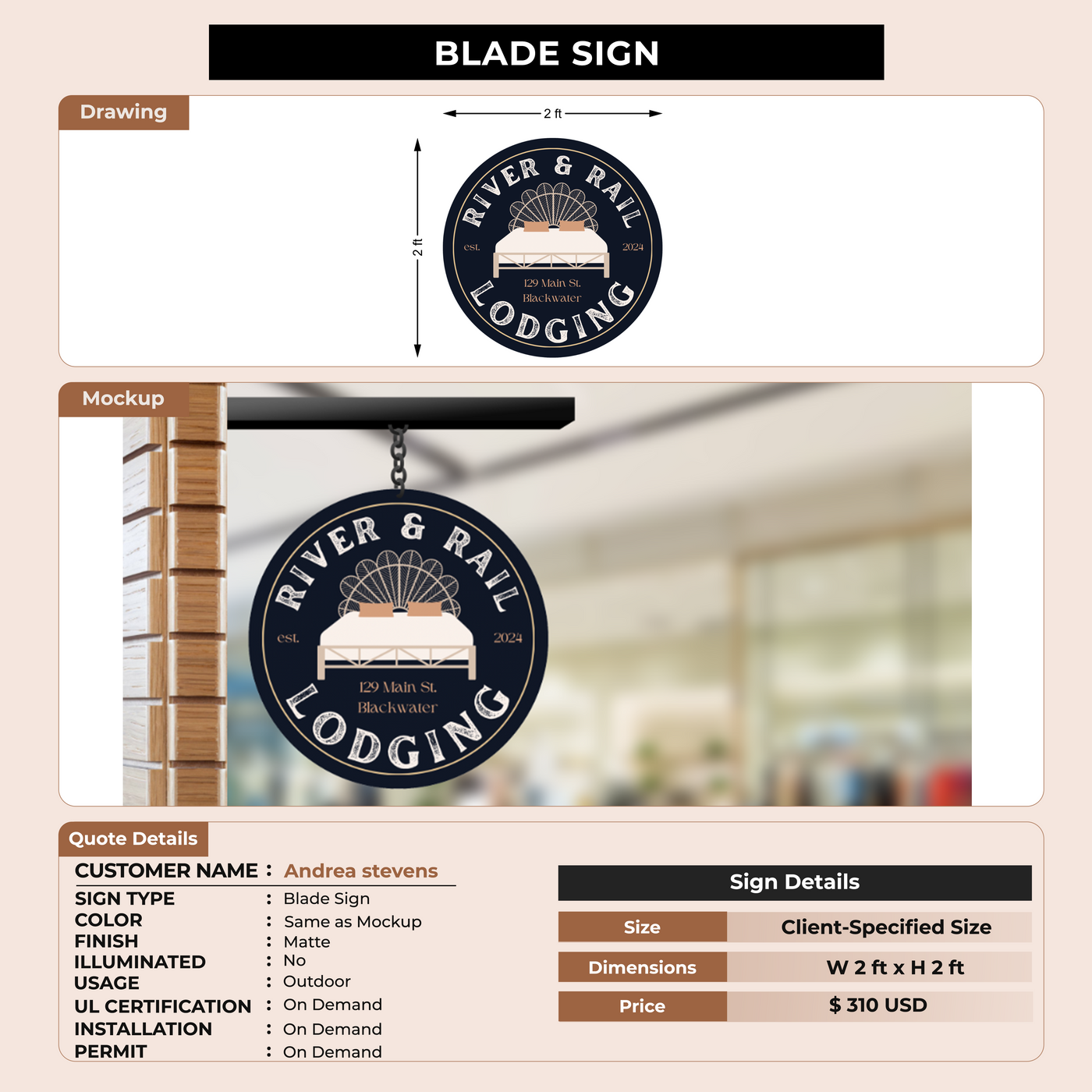 Blade Sign For Andrea stevens