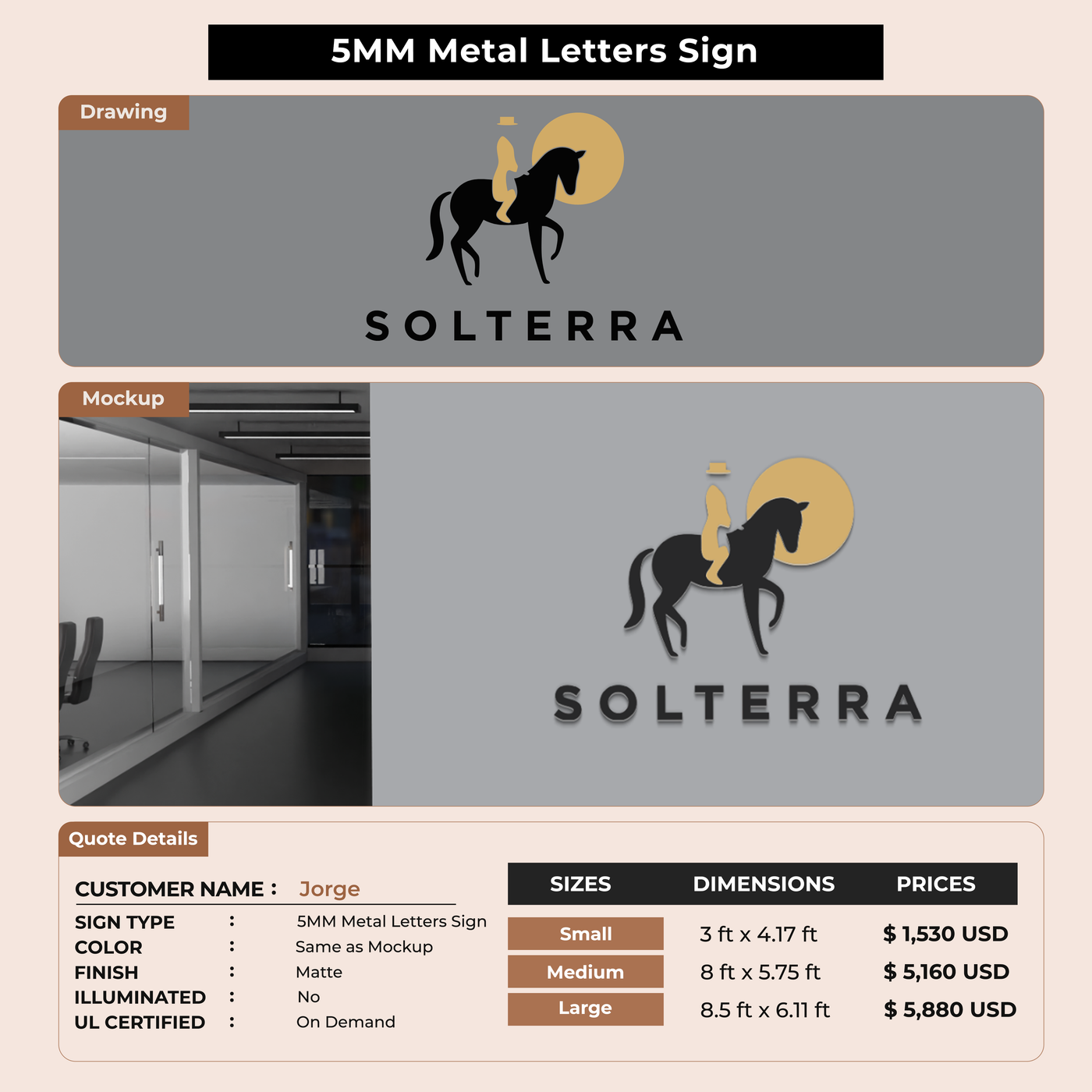 5MM Metal Letters Sign For Jorge