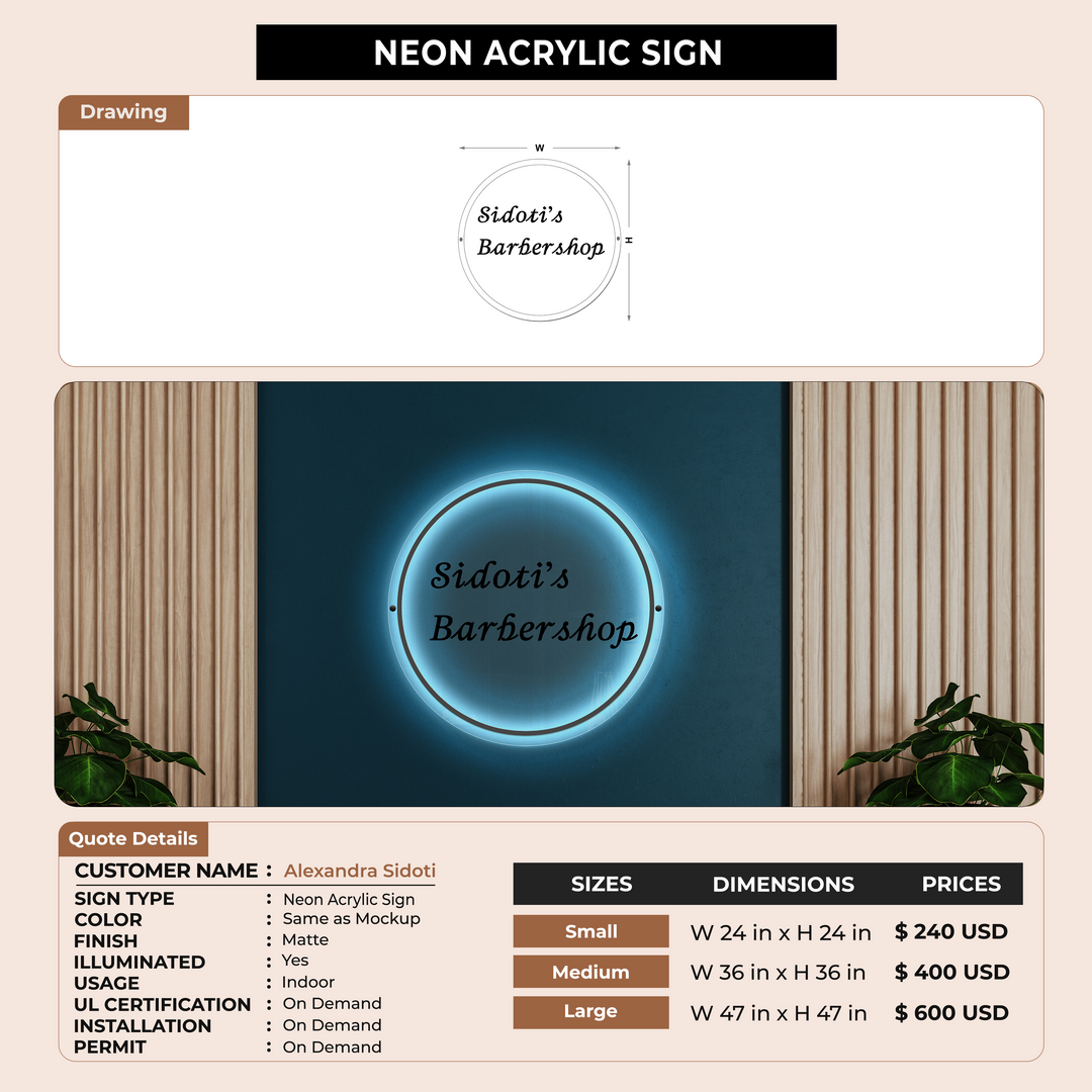 Neon Acrylic Sign For Alexandra Sidoti