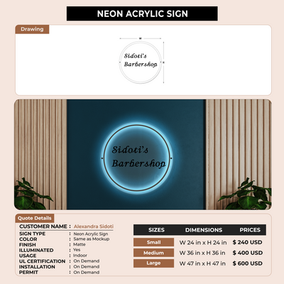 Neon Acrylic Sign For Alexandra Sidoti