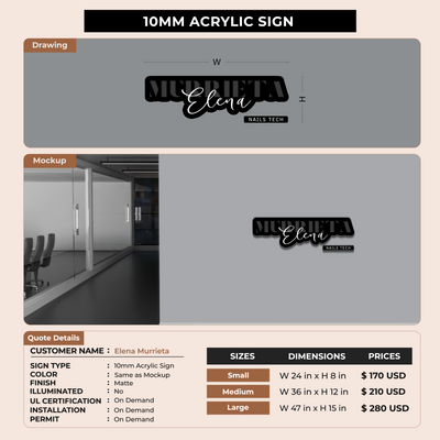 10mm Acrylic Sign for Elena Murrieta
