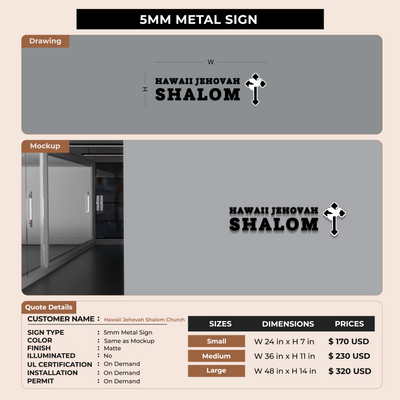 5mm Metal Sign for Hawaii Jehovah Shalom Church