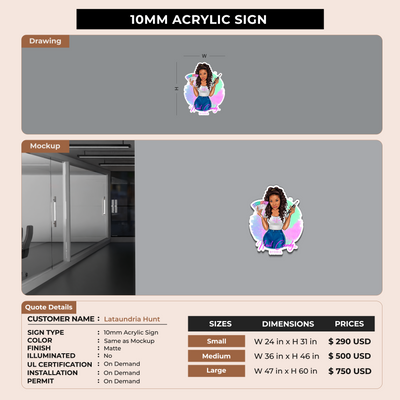 10mm Acrylic Sign for Lataundria Hunt