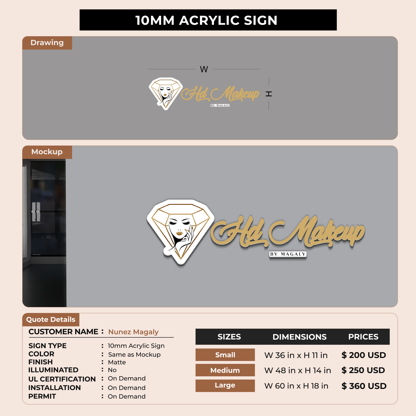 10mm Acrylic Sign for Nunez Magaly