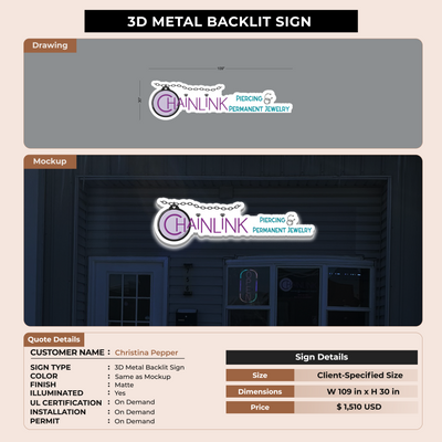 3D Metal Backlit sign for Christina Pepper