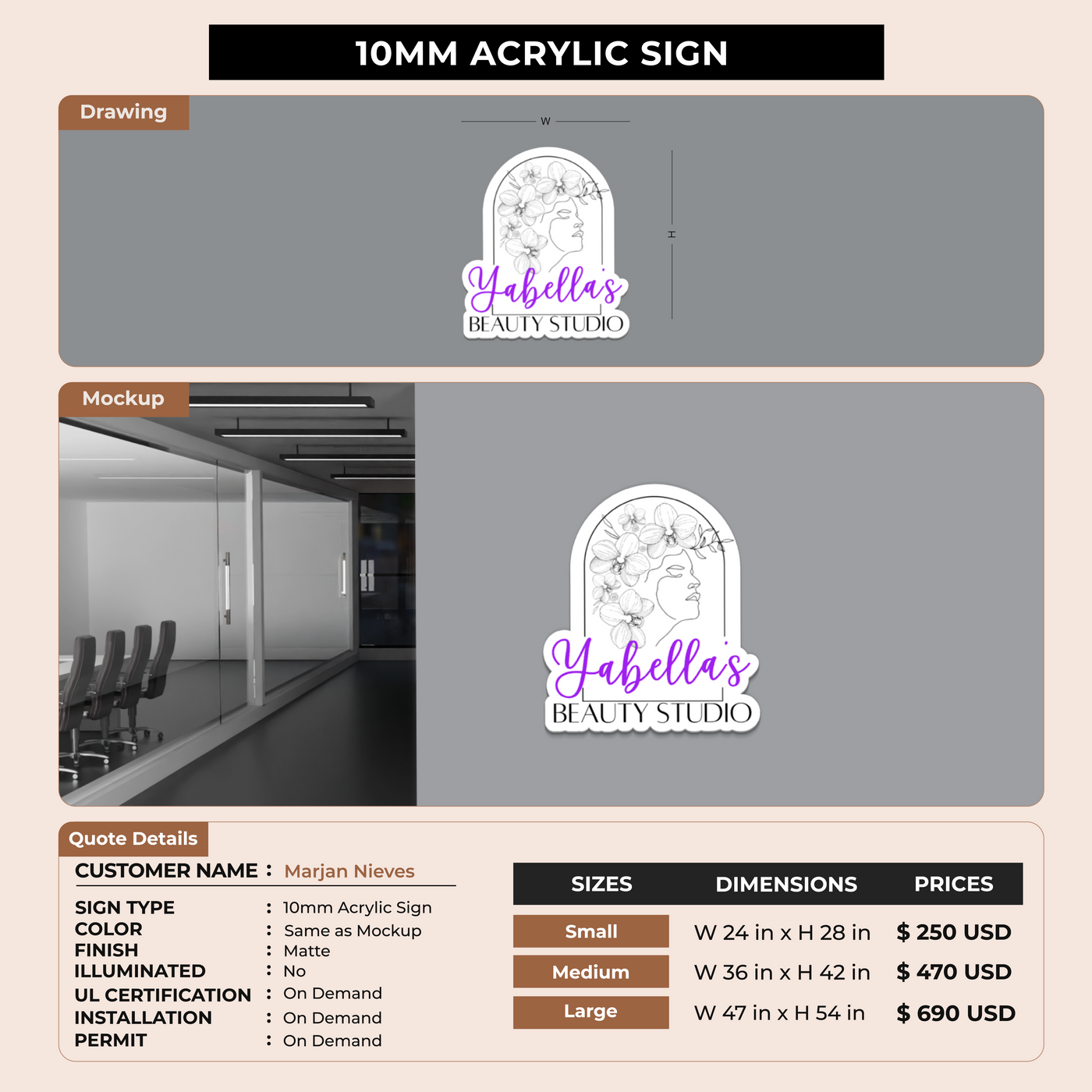 10mm Acrylic Sign for Marjan Nieves