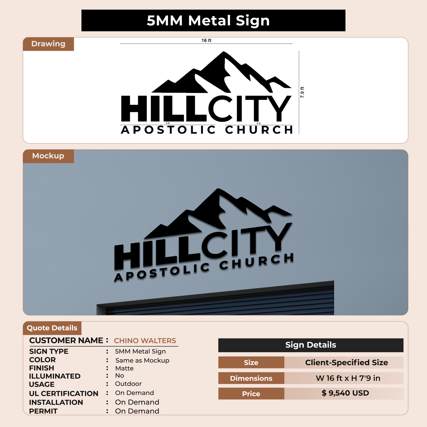 Custom Signs for CHINO WALTERS