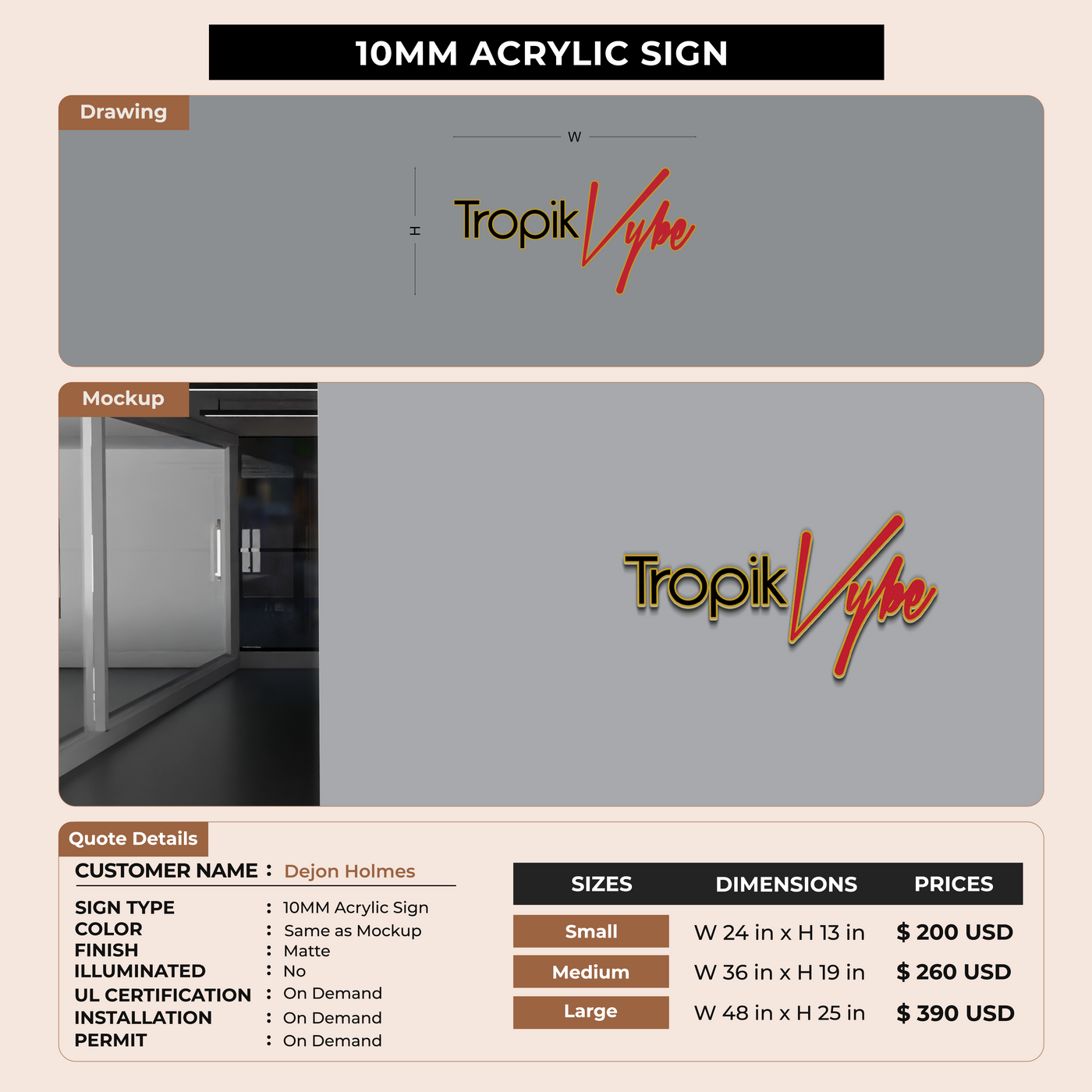 10mm Acrylic SignFor Dejon Holmes