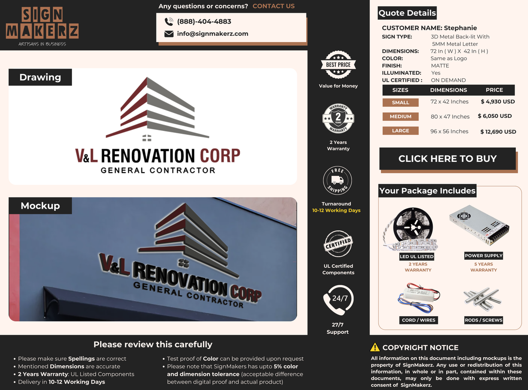 3D Metal Back-lit With 5MM Metal Letters Sign For Stephanie