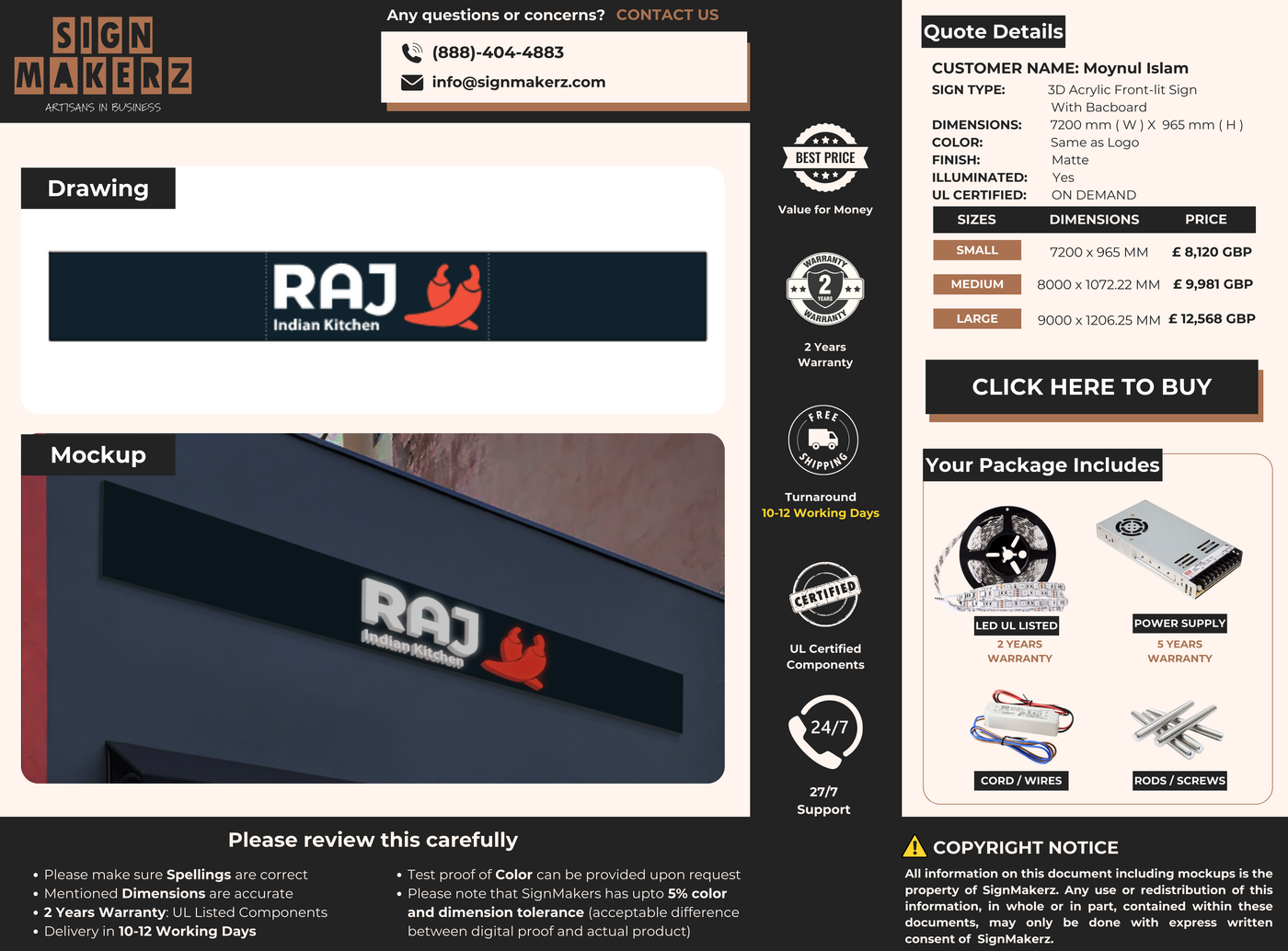 3D Acrylic Front-lit Sign With Backboard For Moynul Islam