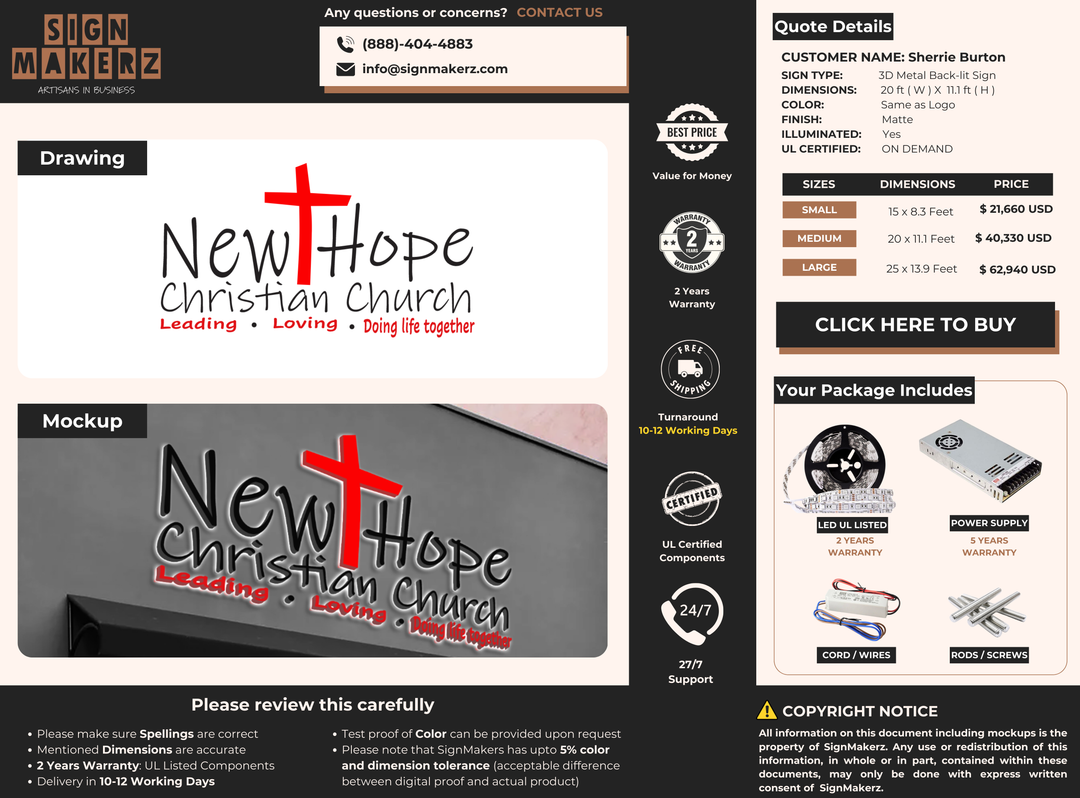 3D Metal Back-lit Sign For Sherrie Burton