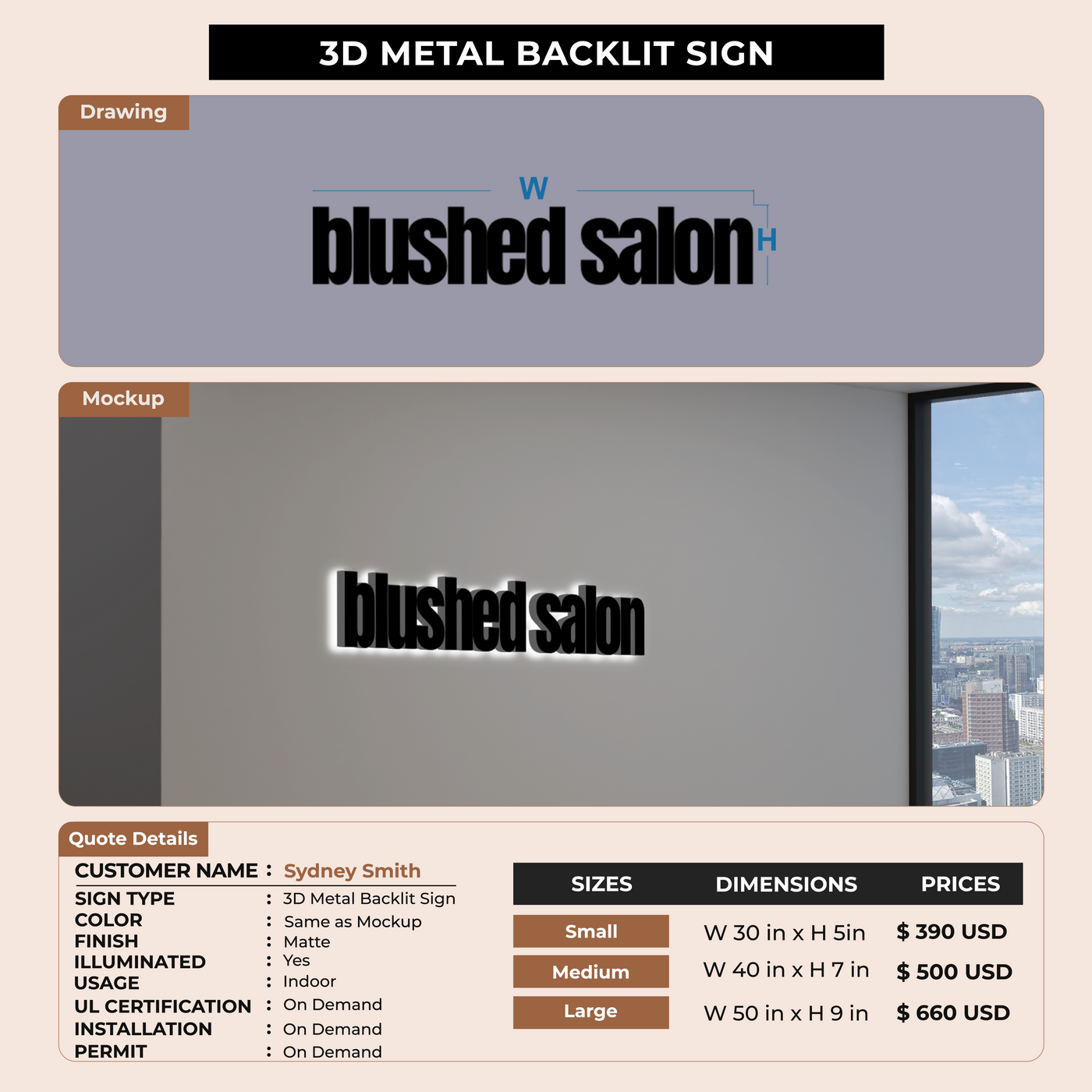 3D Metal Back-lit Sign for Sydney Smith