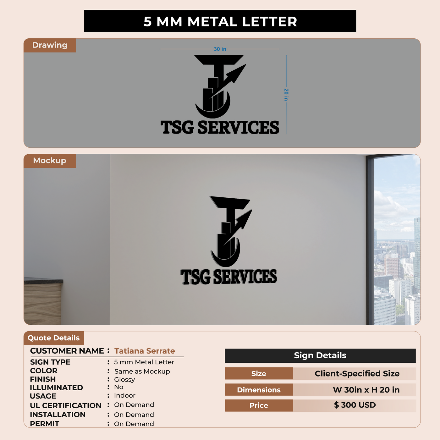 5 mm Metal Sign For Tatiana Serrate