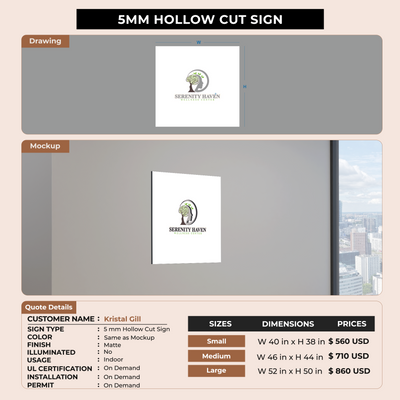 5mm Hollow Cut Sign For Kristal Gill