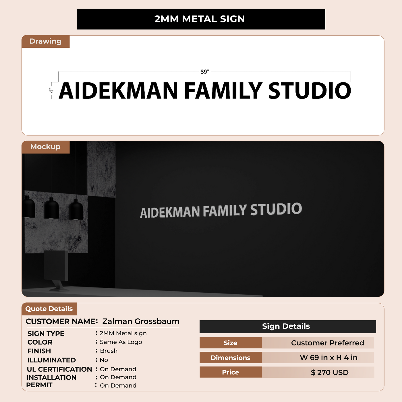 2mm Metal Sign for Zalman Grossbaum