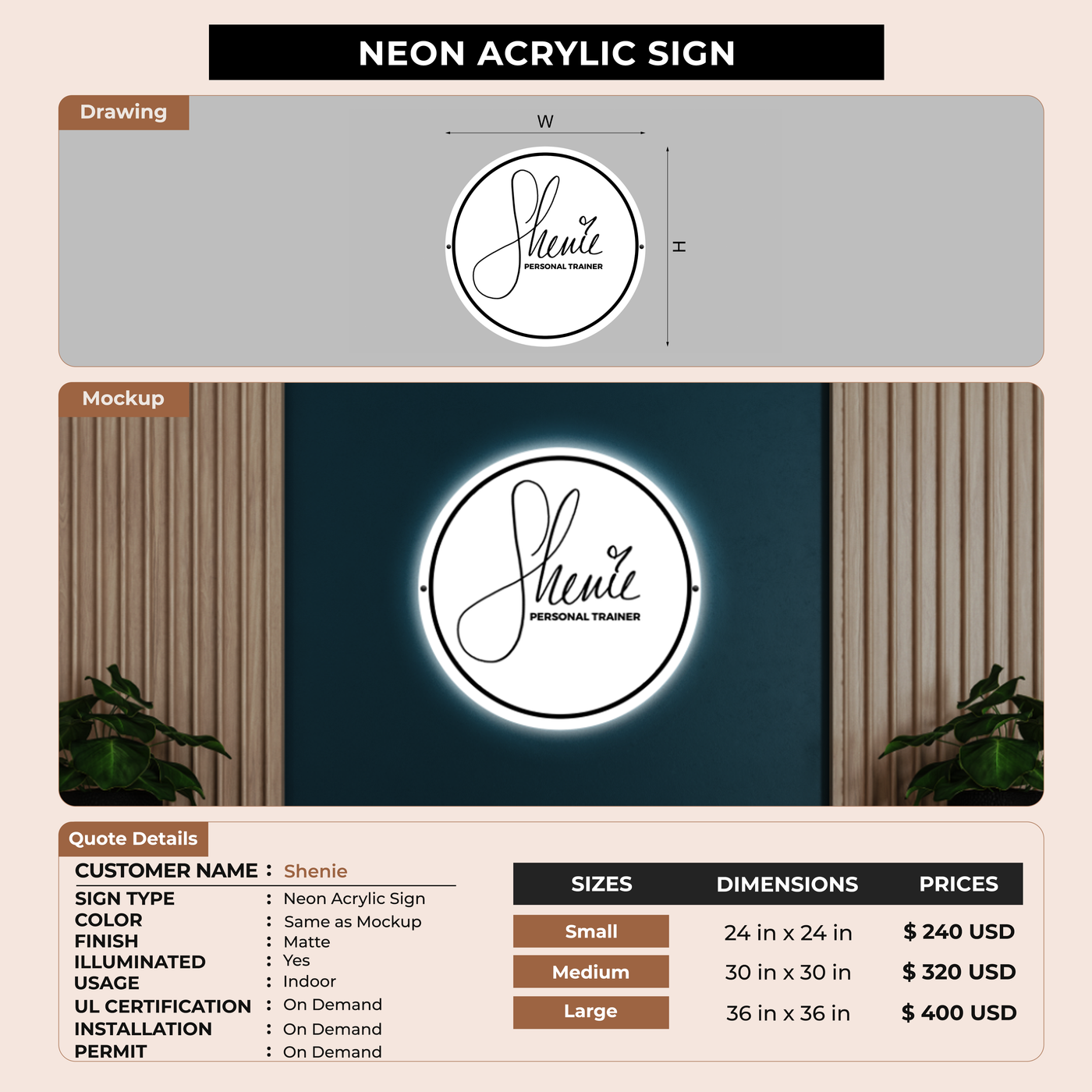 Neon Acrylic Sign for Shenie