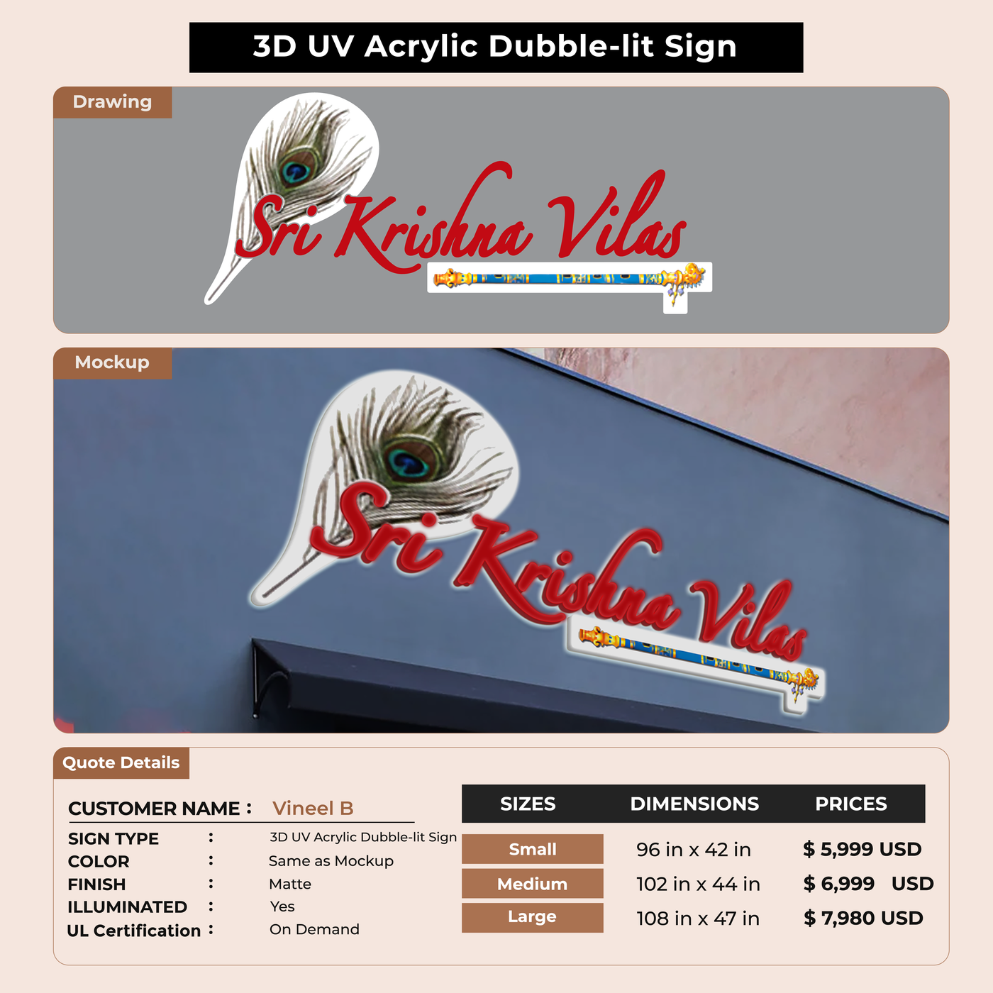 3D UV Acrylic Front-lit Sign For Vineel B