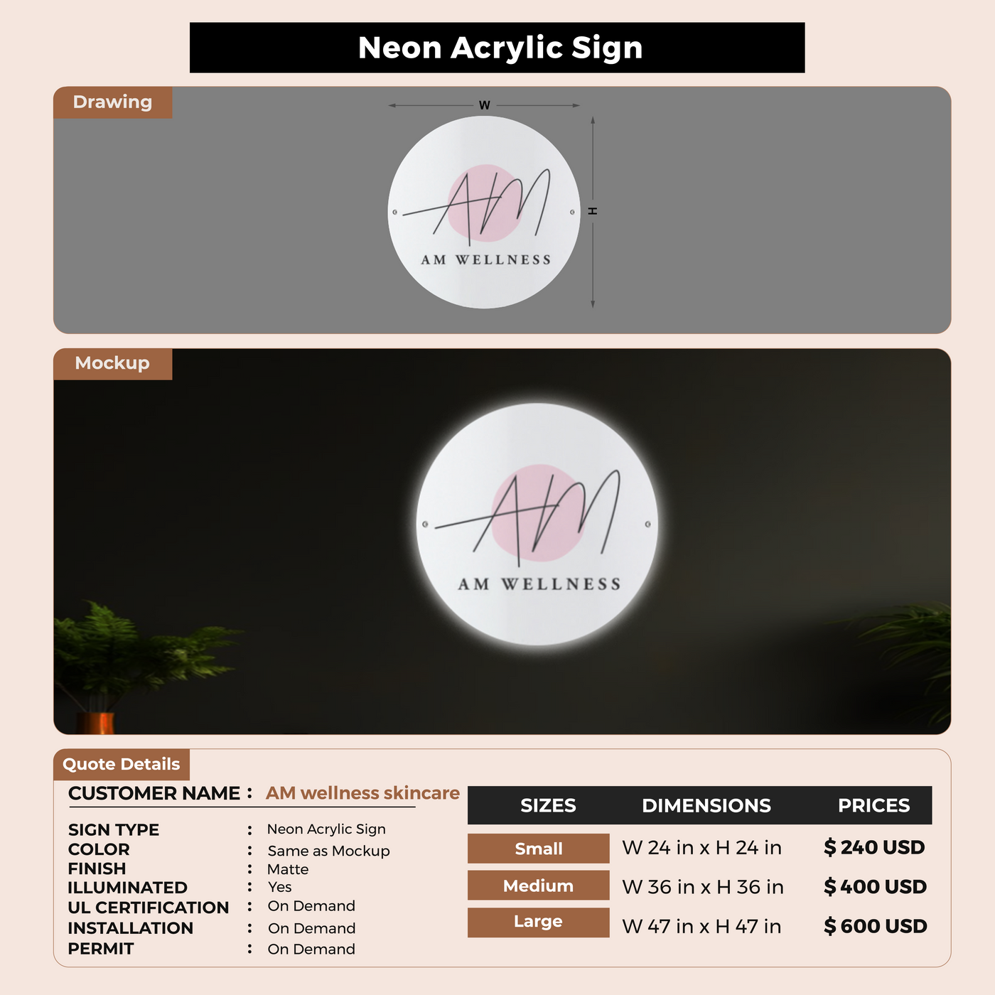 Custom Signs For AM wellness skincare