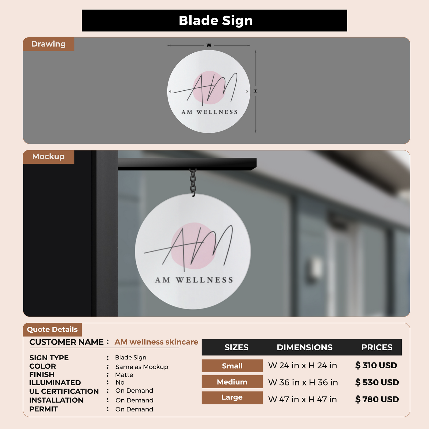 Custom Signs For AM wellness skincare