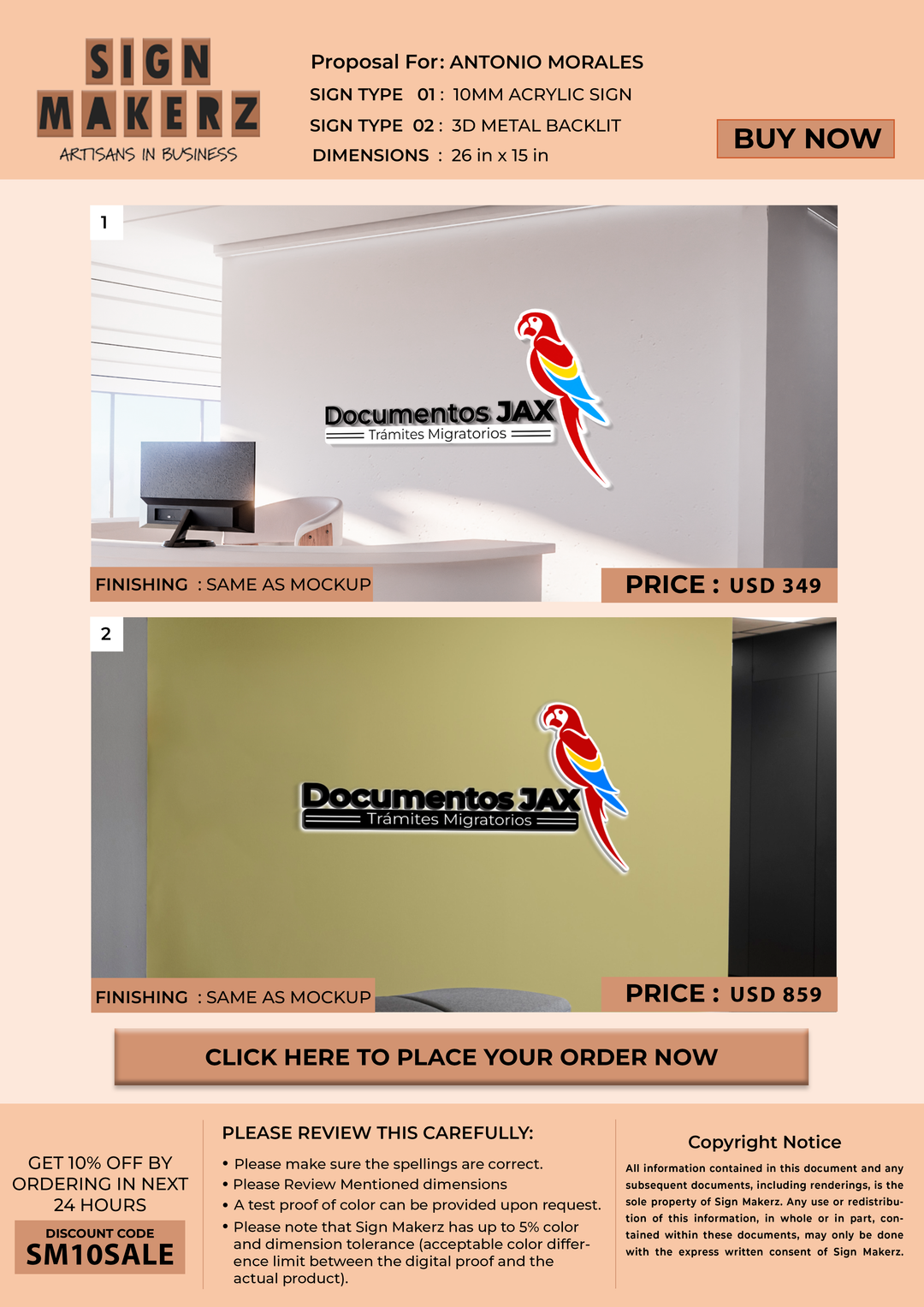 Business signage for ANTONIO MORALES