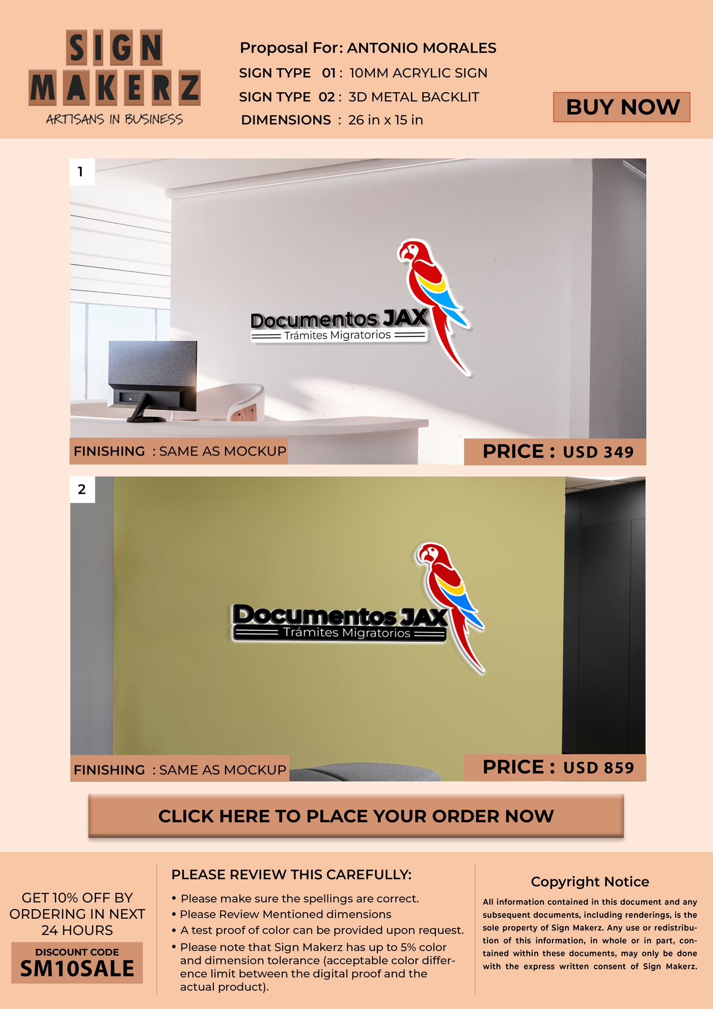 Business signage for ANTONIO MORALES