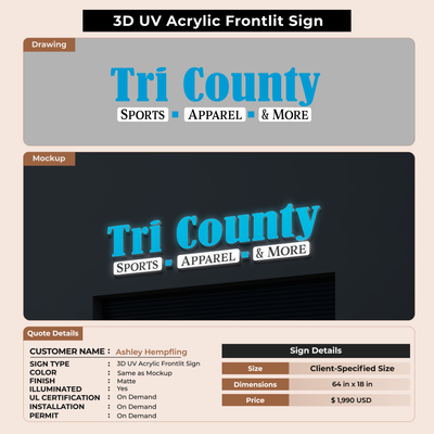3D UV Acrylic Front-lit Sign For Ashley Hempfling