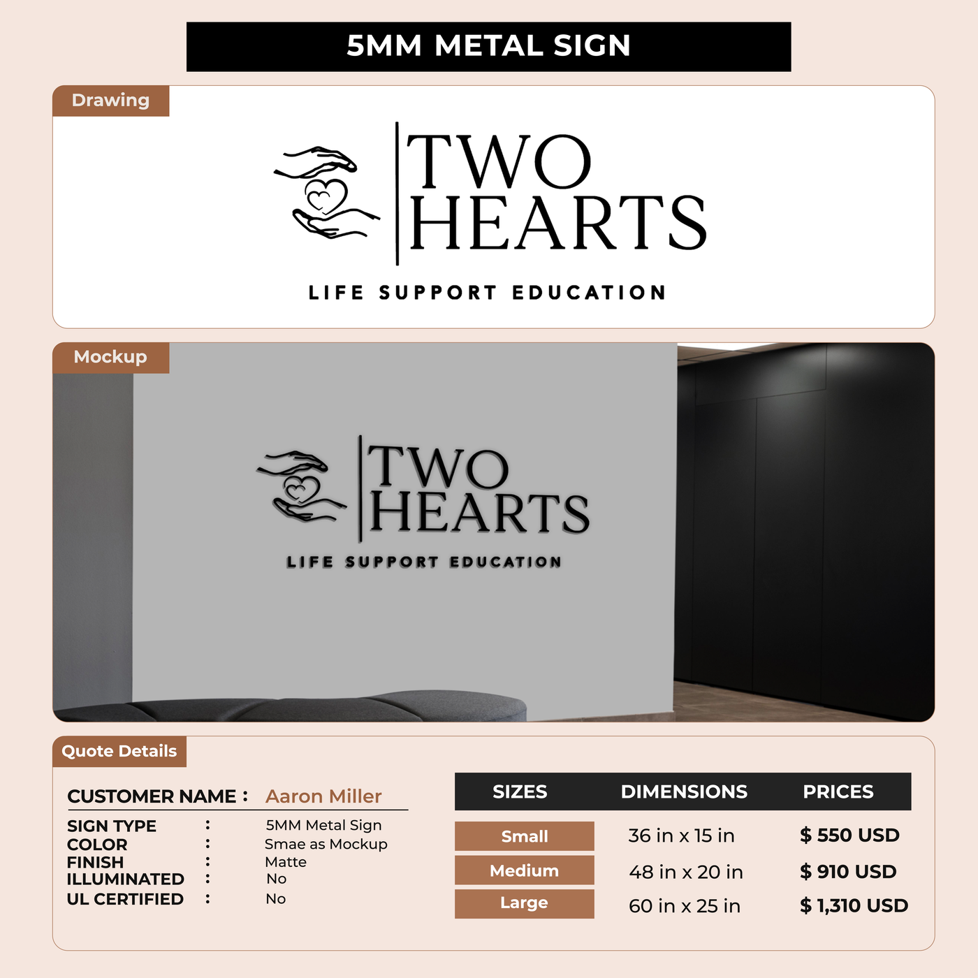 5mm metal sign for Aaron Miller