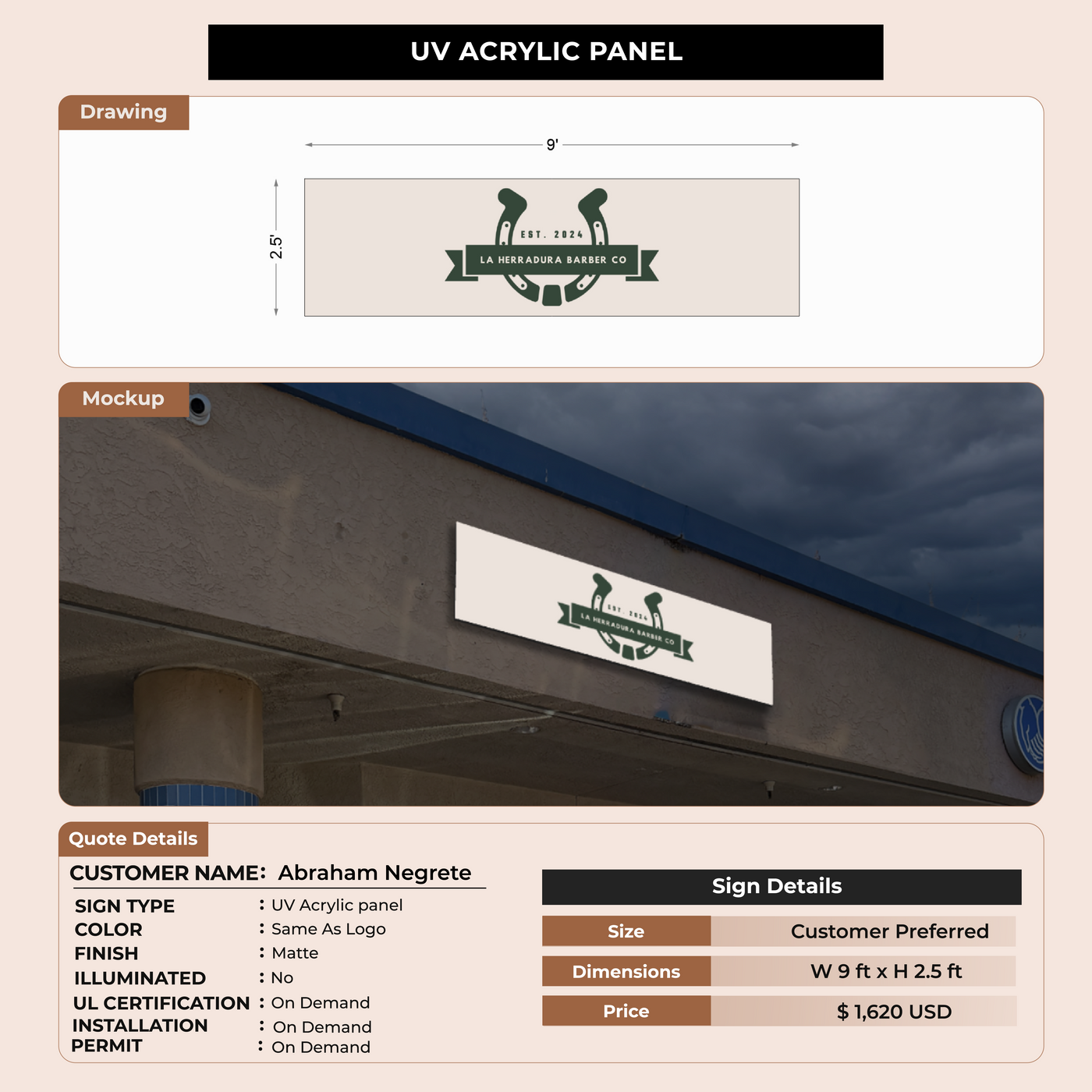 Business signage for Abraham Negrete