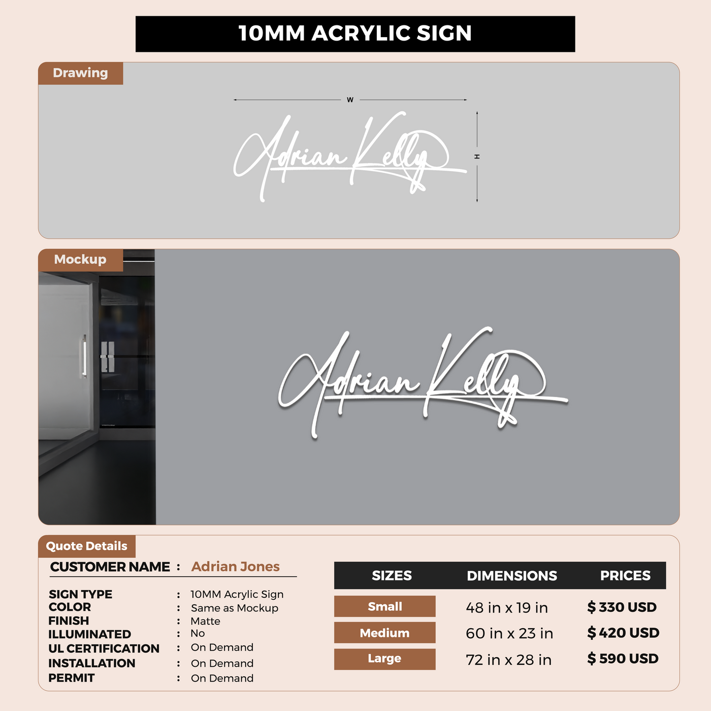 10mm Acrylic Sign for Adrian Jones