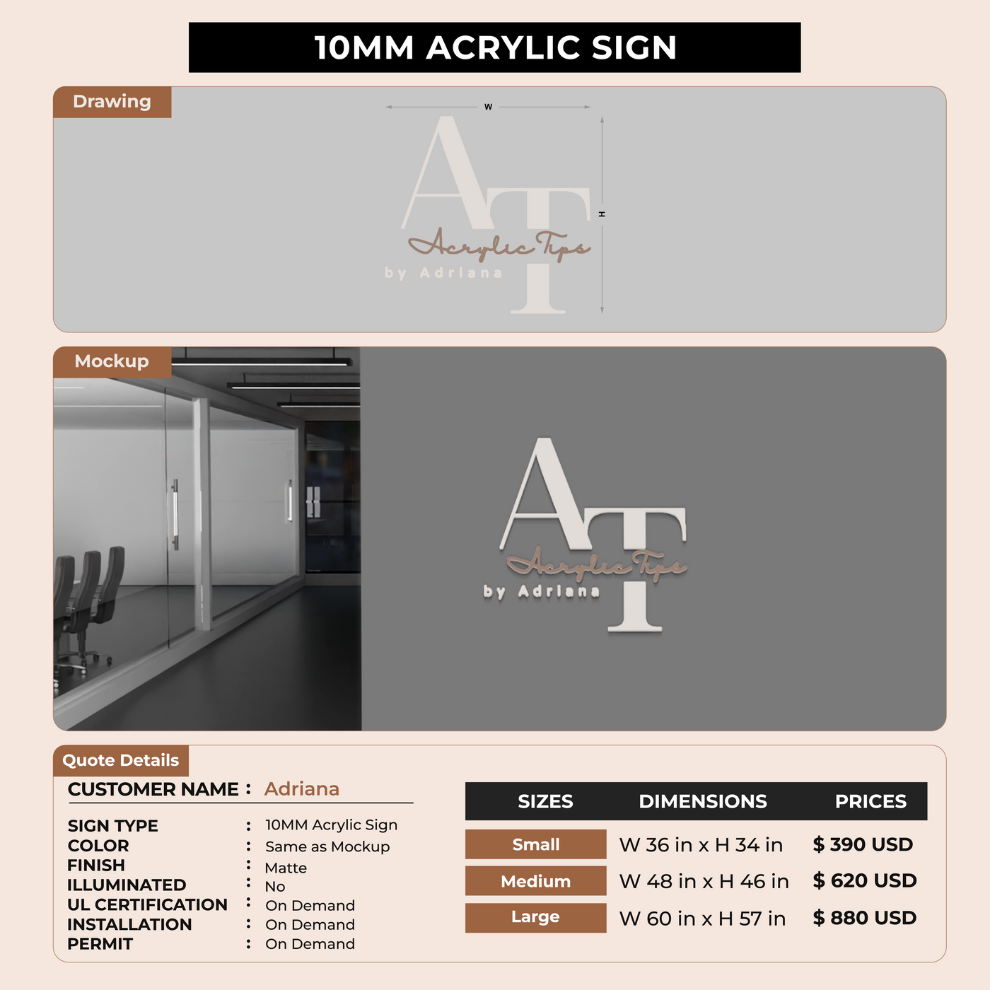 10mm Acrylic Sign for Adriana