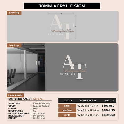 10mm Acrylic Sign for Adriana