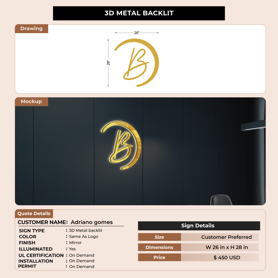 3D Metal backlit for Adriano gomes