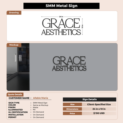 5mm metal sign for Afable Maria