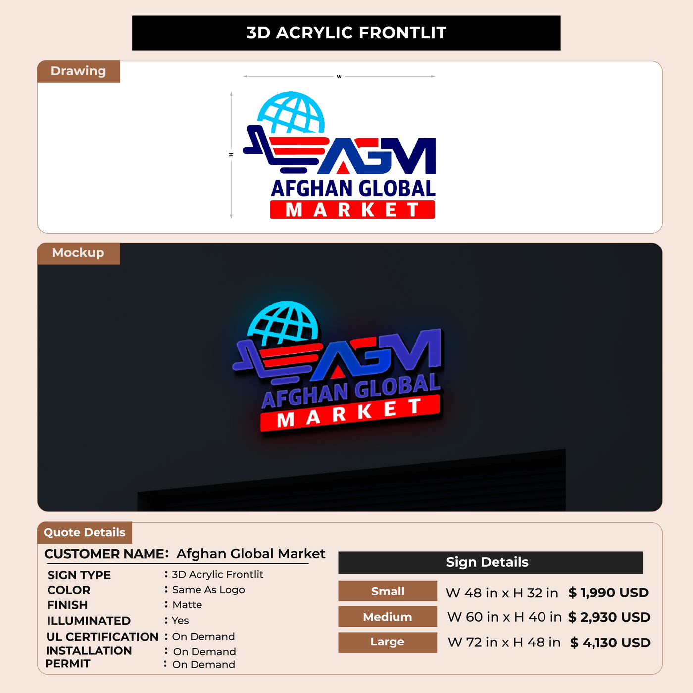 Custom Signs for Afghan Global Market