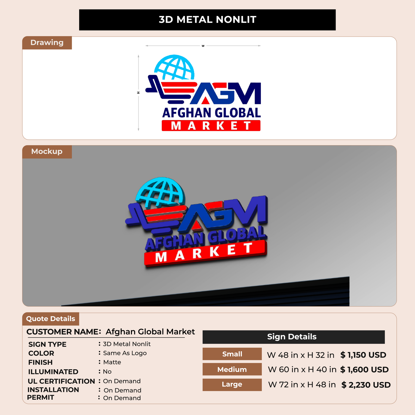 Custom Signs for Afghan Global Market