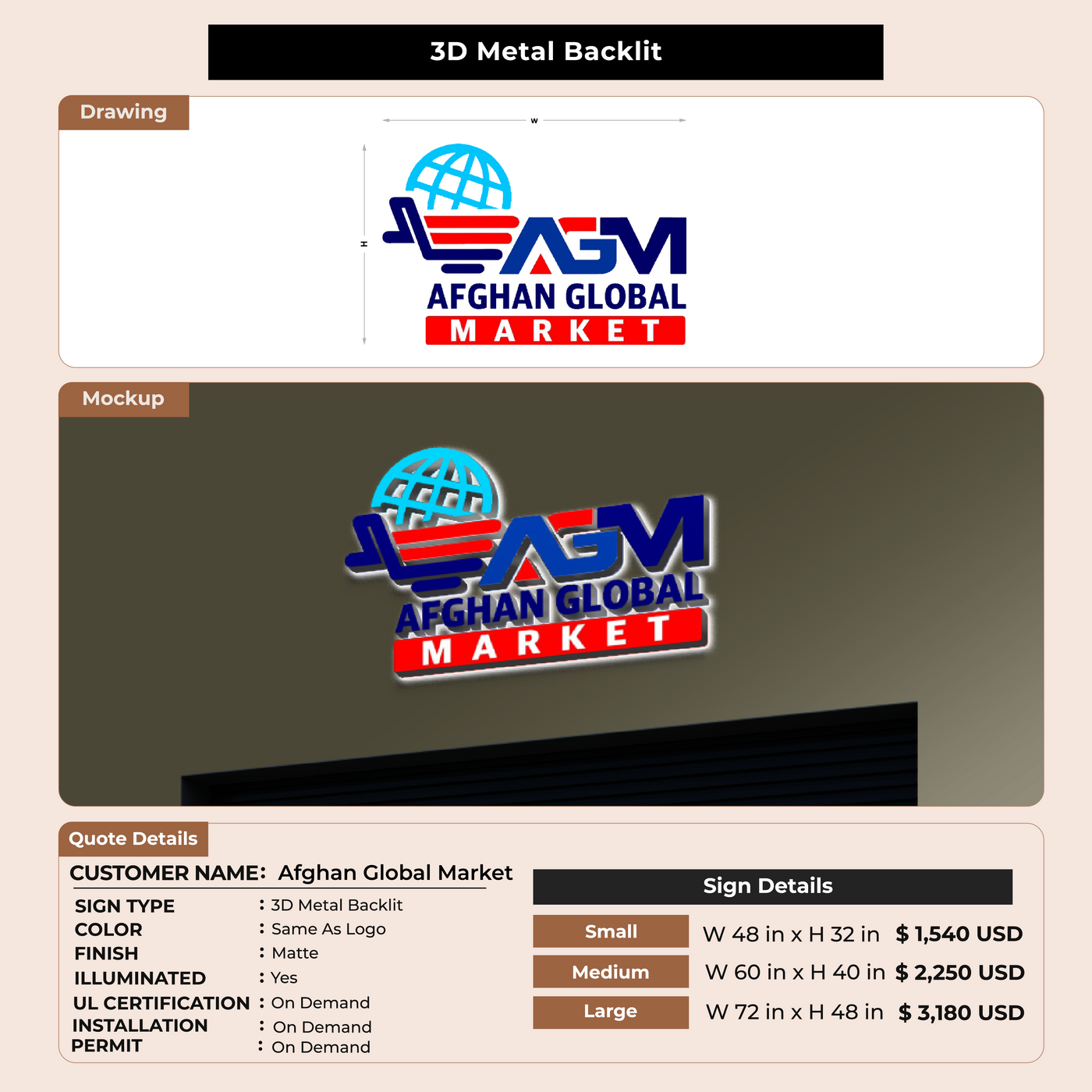 Custom Signs for Afghan Global Market